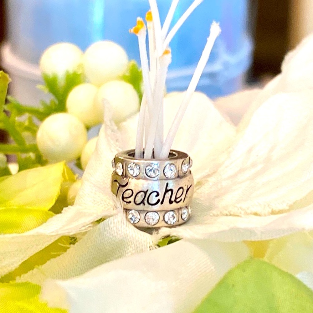 Brighton TEACHER Swarovski Crystal Silver Bead Charm Spacer for Bracelet Necklac